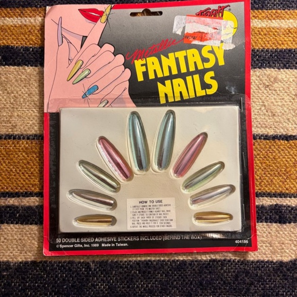 Vintage 1989 Spencer Gifts Metallic Fantasy‎ Nails Multi Color Chrome 404186 NEW